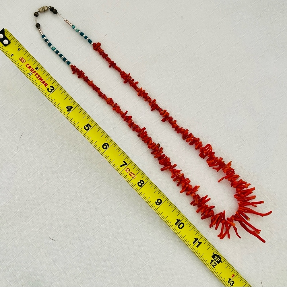 Vintage / Authentic~Red Natural Branch Coral Necklace with Turquoise - Picture 4 of 9